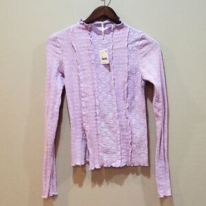 NWT Free People Lula mock neck in orchid dust lace ruffle top size XS